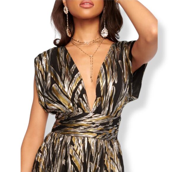 New w/Tags RAMY BROOK NEW YORK silk metallic JessieAnn Goddess gown dress - Picture 4 of 17